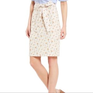 Cream Daisy Floral Tie Waist Pencil Skirt Size 12